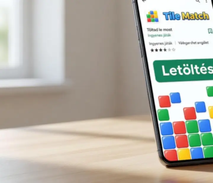 Tile Match letöltés megerősítése a Google Play Áruházban egy mobiltelefon képernyőjén